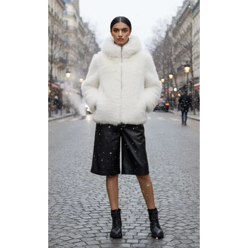 NAF NAF törtfehér színű kapucnis bunda