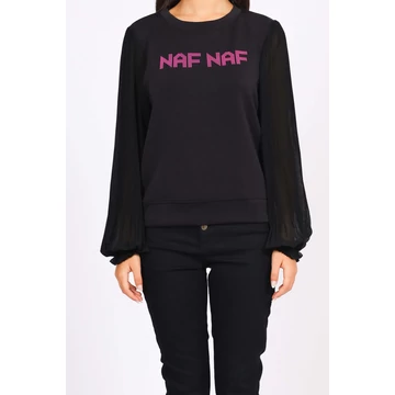 NAF NAF fekete plisszírozott ujjú pulóver