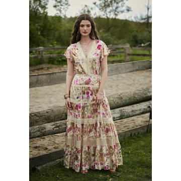 Last Qeen romantikus, bohém, mercerizált viszkóz anyagú, alkalmi maxiruha