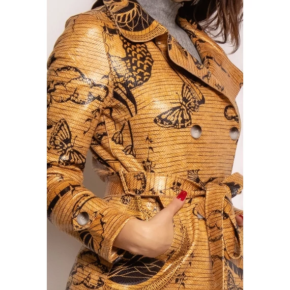 AZAKA Paris lepkés, pálmafás mintájú bőrhatású textil kabát