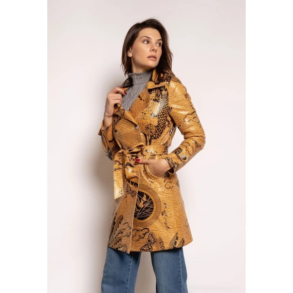 AZAKA Paris lepkés, pálmafás mintájú bőrhatású textil kabát