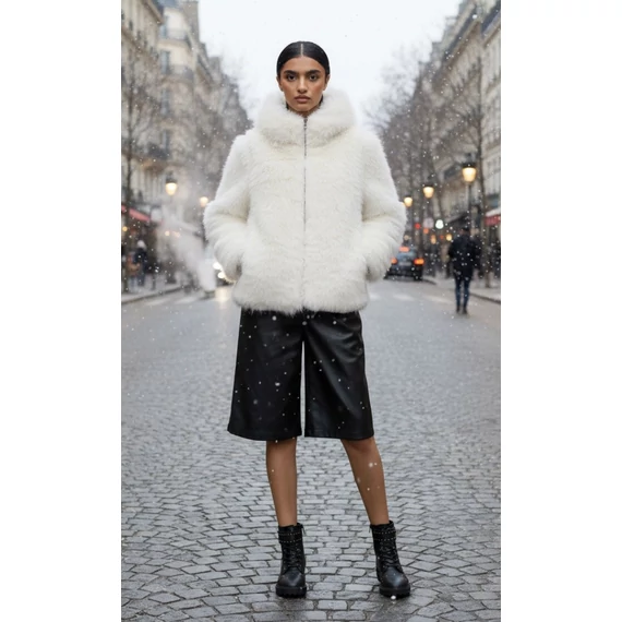 NAF NAF törtfehér színű kapucnis bunda