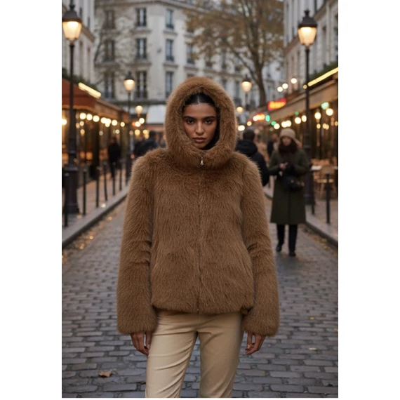 NAF NAF camel színű kapucnis bunda