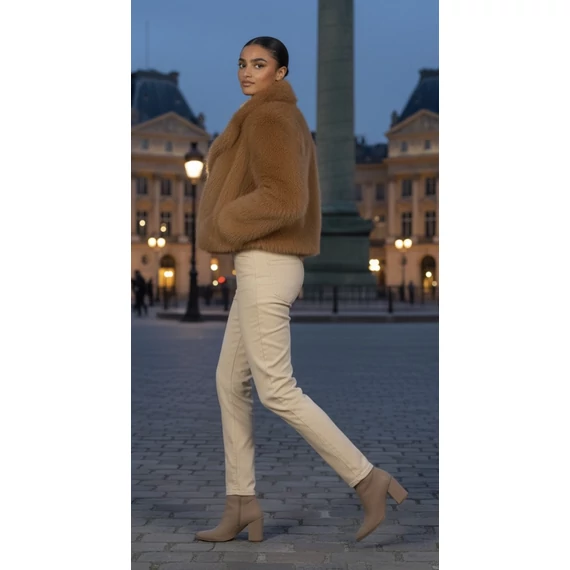 NAF NAF camel színű rövid szabású sálgalléros bunda