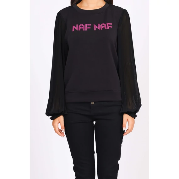 NAF NAF fekete plisszírozott ujjú pulóver