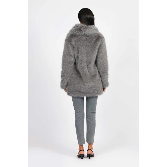 NAF NAF szürke színű középhosszú szabású sálgalléros bunda