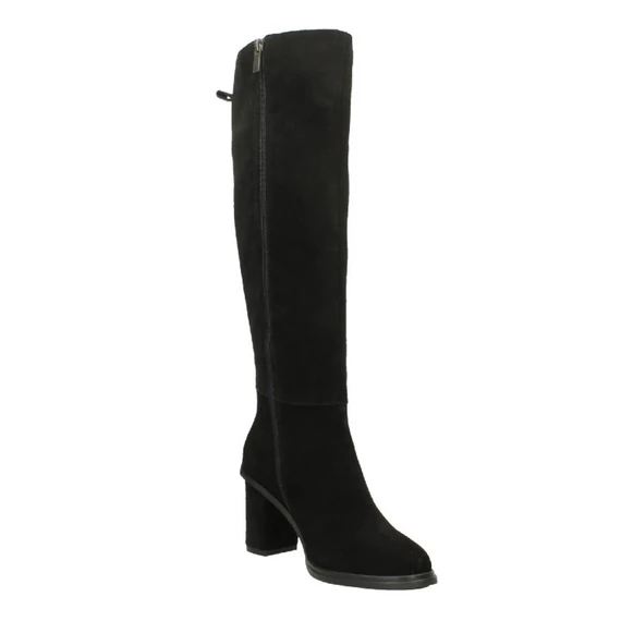 Fekete természetes nubuk bőr csizma közepes sarokkal