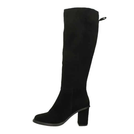 Fekete természetes nubuk bőr csizma közepes sarokkal