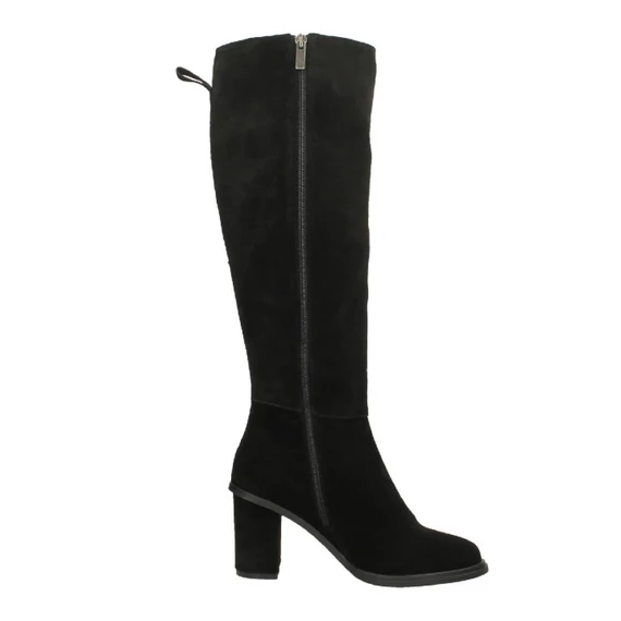 Fekete természetes nubuk bőr csizma közepes sarokkal